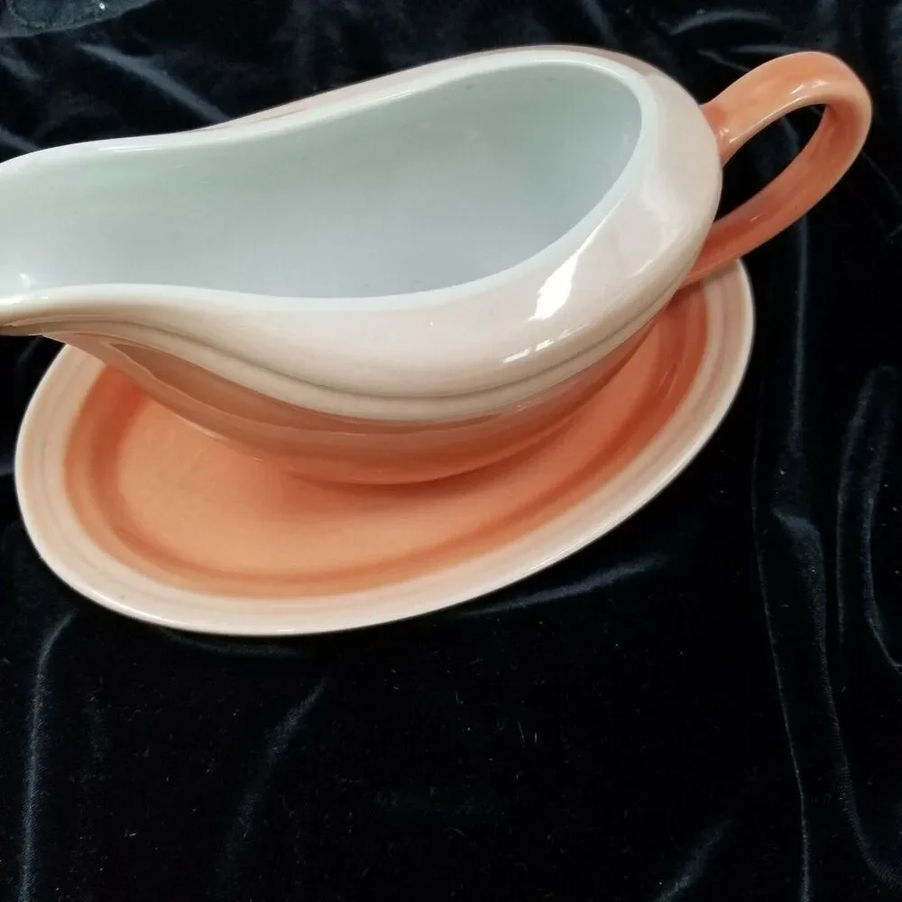 Oneida Sauceboat Tray Peach Coral 3180413 Gravy Boat Underplate Very Rare